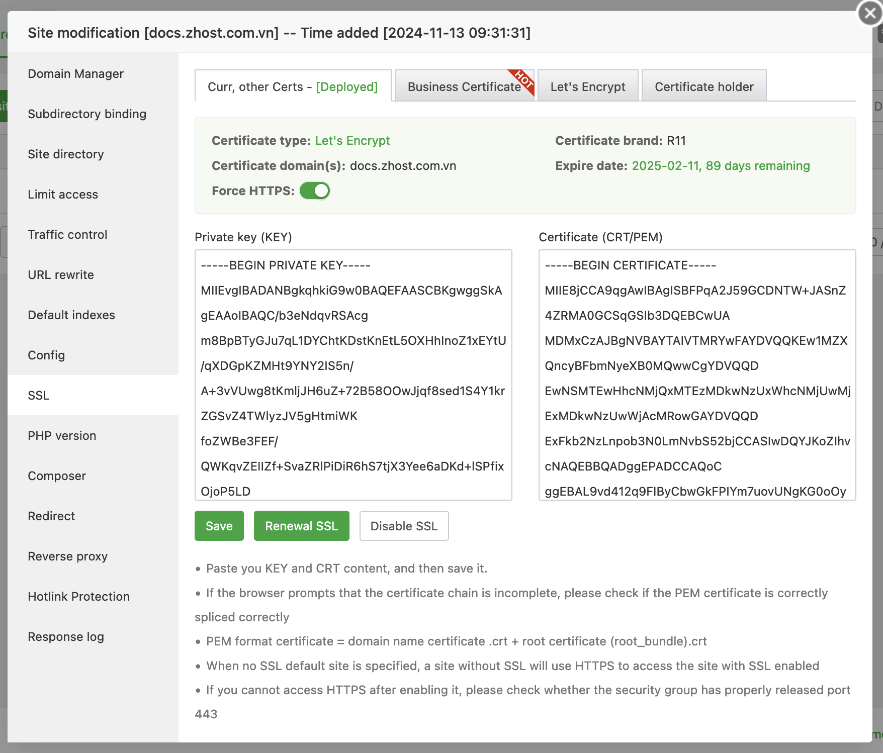 nhap quan huong dan tao ssl mien phi tren hosting aapanel 5205
