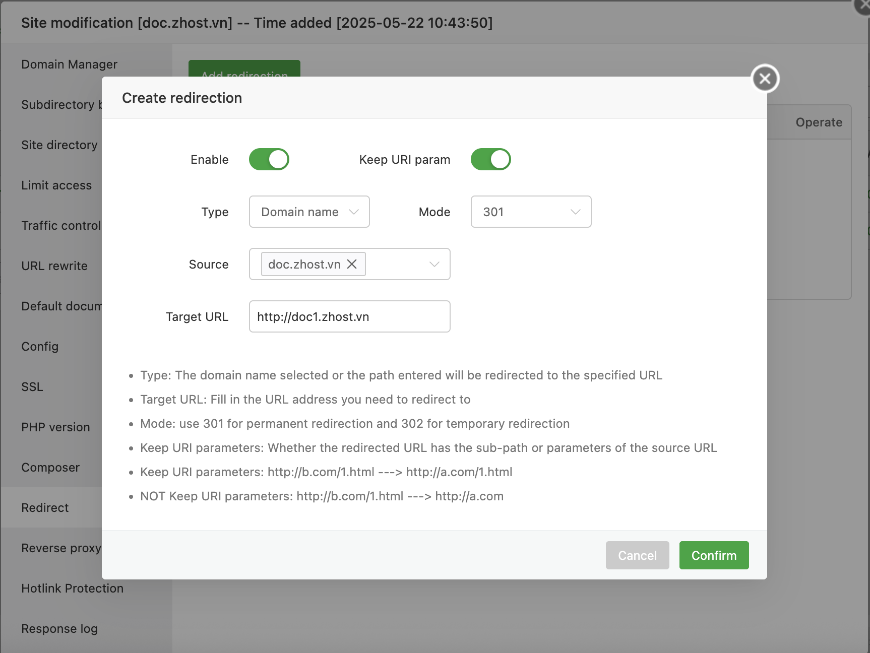 Hướng Dẫn Sử Dụng Tính Năng Redirect Trên aaPanel