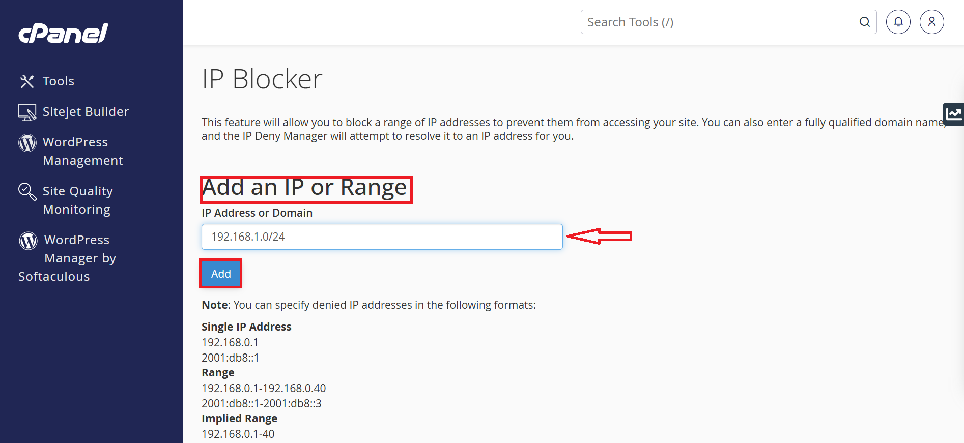 Hướng Dẫn Block IP (IP Blocker) Trên cPanel ảnh 3