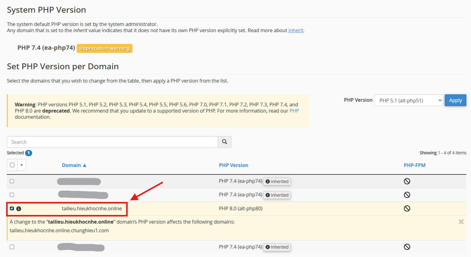 Hướng Dẫn Sử Dụng MultiPHP Manager Trên Hosting cPanel h2