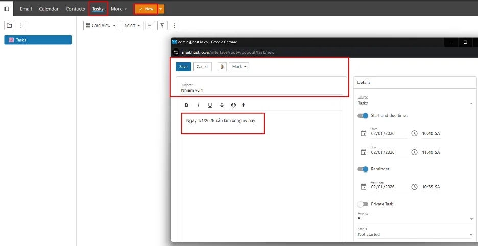 Hướng dẫn sử dụng Task trong Email Business