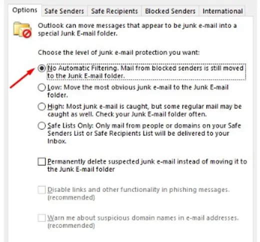 Hướng dẫn tắt tính năng lọc Spam trên Outlook