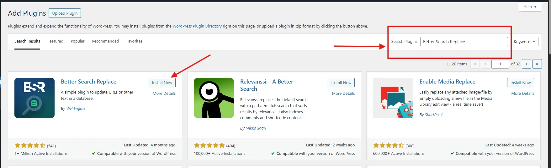 Better Search Replace WordPress tìm plugin
