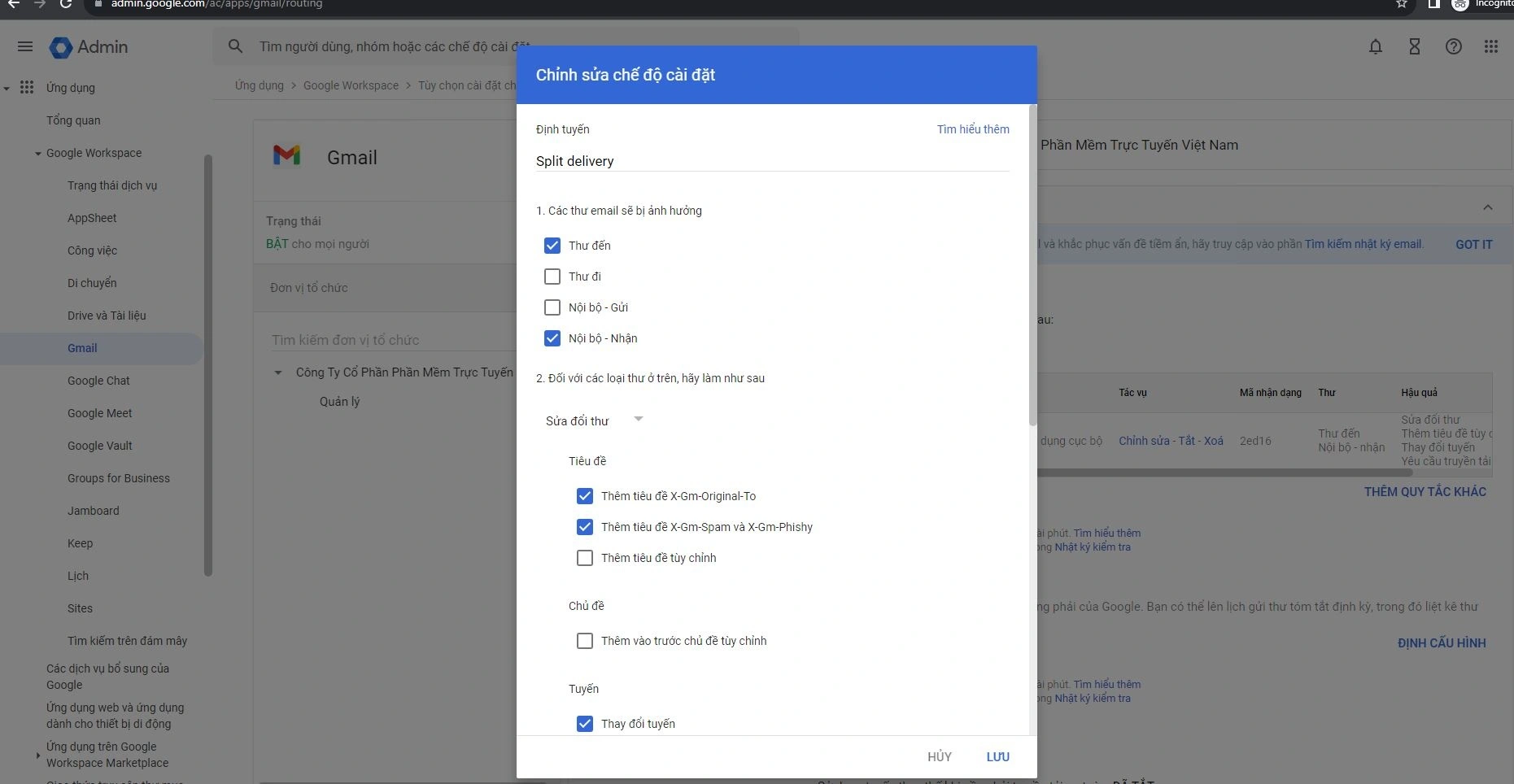 sử dụng song song Google Workspace và Email Business chọn tuyến