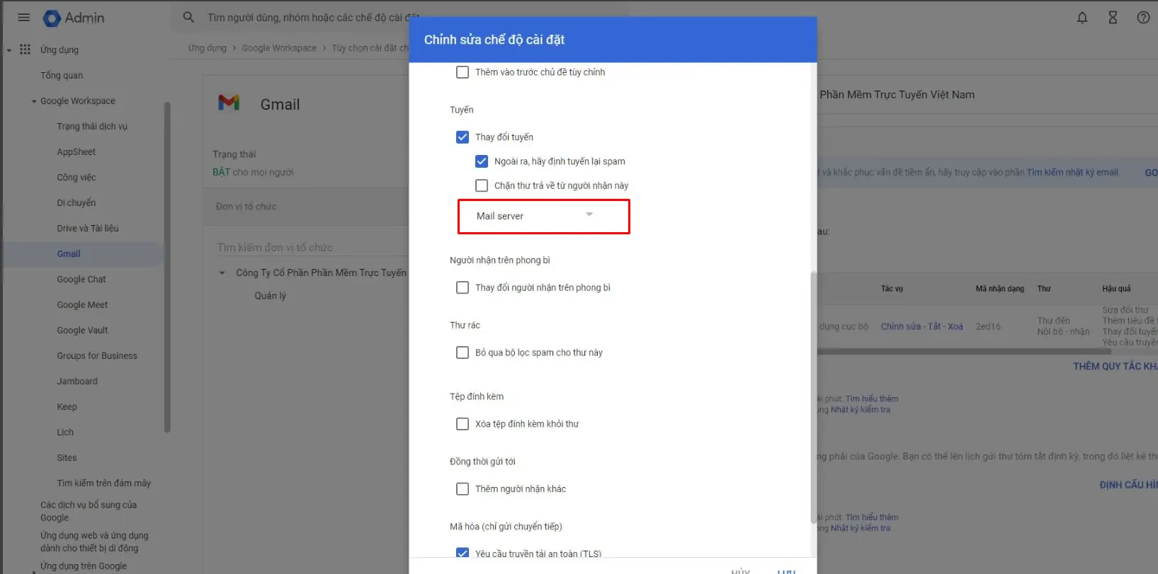 sử dụng song song Google Workspace và Email Business route