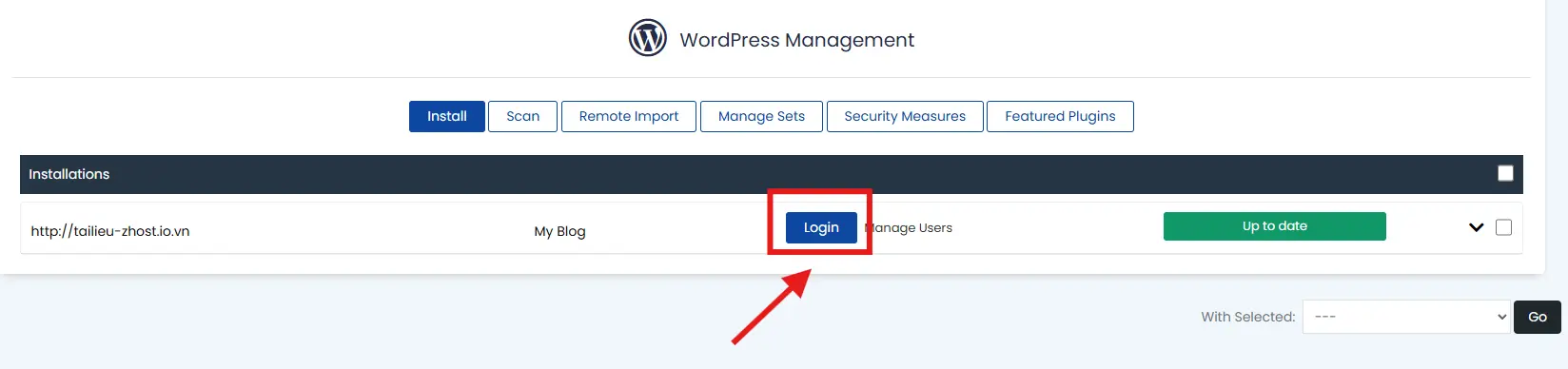 đăng nhập WordPress bằng Softaculous