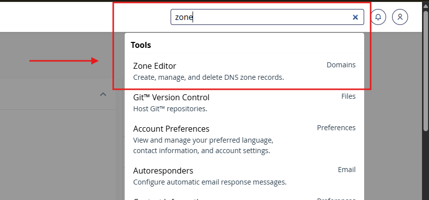 Tìm kiếm Zone Editor cPanel