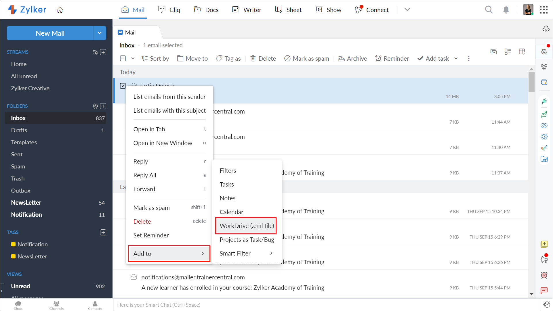 Zoho Mail WorkDrive