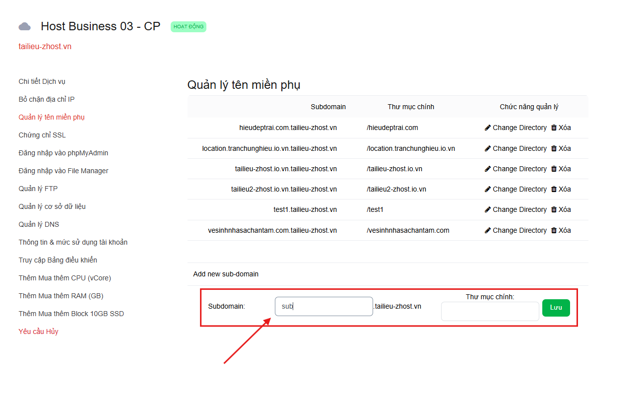 Hướng dẫn 3 bước thêm Subdomain lên hosting từ tài khoản khách hàng
